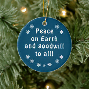Peace on Earth Blue Snowflake Ceramic Tree Decoration