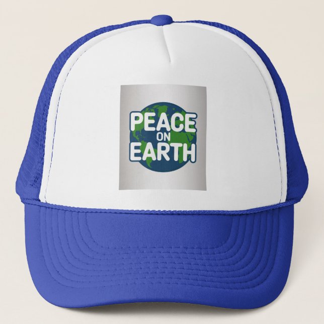 Peace On Earth Blue  Trucker Hat (Front)