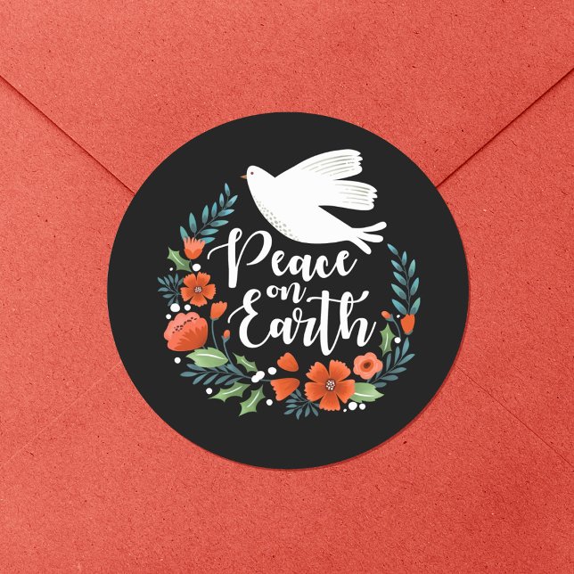 Peace on Earth Christmas Classic Round Sticker (A pretty envelope seal for your Christmas holiday mail.)
