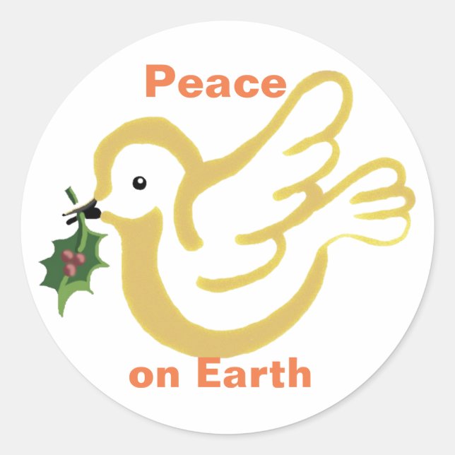 Peace on Earth Christmas dove with holly Classic Round Sticker (Front)