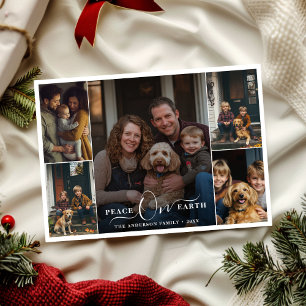 Peace On Earth Christmas Family 5 Photo Collage Holiday Card