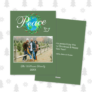 Peace on Earth Christmas Holiday Custom One Photo Card