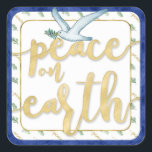 Peace on Earth Christmas Kwanzaa Hanukkah Square Sticker<br><div class="desc">Our blue and gold Peace on Earth watercolor holiday design matches our Christmas,  Kwanzaa,  and Hanukkah inclusive Peace on Earth holiday cards. This design makes a great finishing touch to holiday packages or envelopes as envelopes seals.</div>