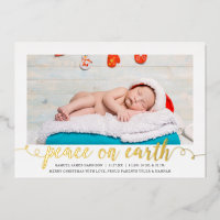 Peace on Earth Christmas Photo Birth Announcement