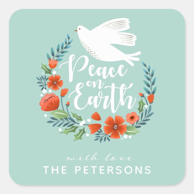 Peace on Earth Christmas Script Square Sticker (Front)