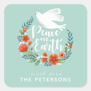 Peace on Earth Christmas Script Square Sticker