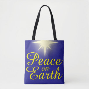 Peace on Earth Christmas Star Holiday Tote Bag