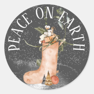 PEACE ON EARTH CHRISTMAS STOCKING CLASSIC ROUND STICKER