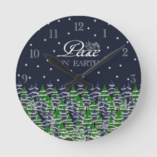 Peace On Earth Christmas Trees Round Clock