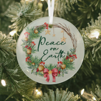 Peace on Earth Christmas Wreath Glass Tree Decoration