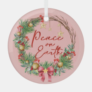 Peace on Earth Christmas Wreath Glass Tree Decoration