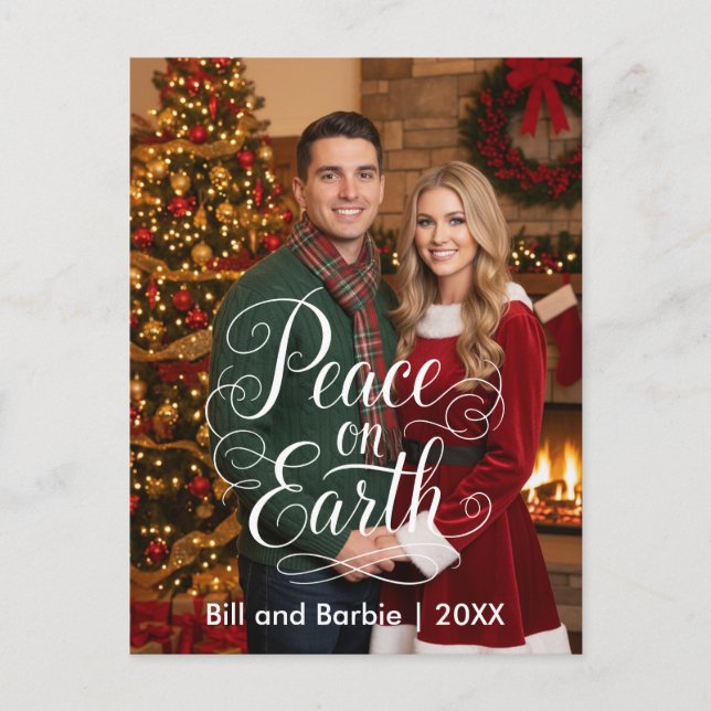 Peace on Earth Couples Photo Front Holiday Postcard (Front)