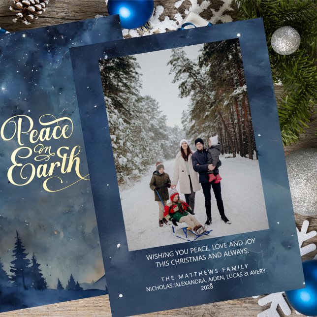 Peace on Earth Custom Photo Christmas (A beautiful heartfelt custom photo Christmas or holiday card.)