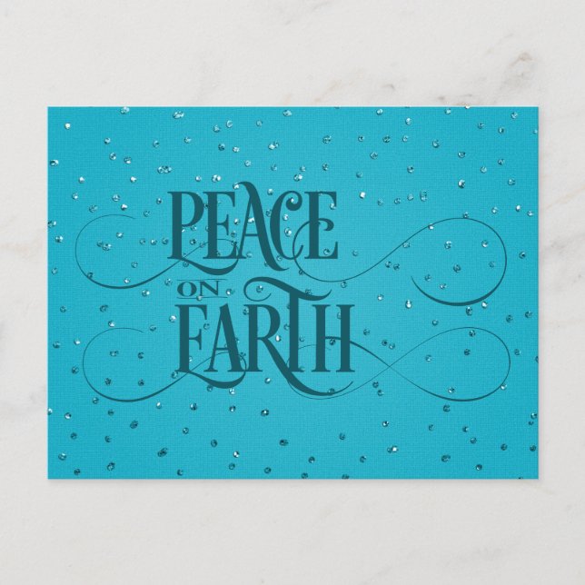 PEACE ON EARTH Dark Teal Script Christmas  Postcard (Front)