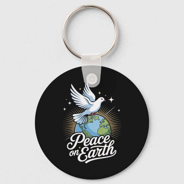 Peace On Earth Dove And Globe Faith Christmas  Key Ring (Front)