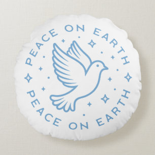 Peace on earth dove blue aesthetic christian girl round cushion