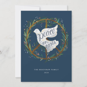 Peace on Earth Dove Peace Sign Wreath Non-Photo Holiday Card