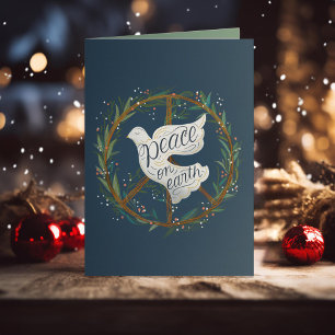 Peace on Earth Dove Peace Sign Wreath Non-Photo Holiday Card