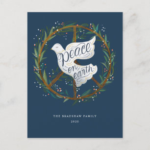 Peace on Earth Dove Peace Sign Wreath Non-Photo Holiday Postcard
