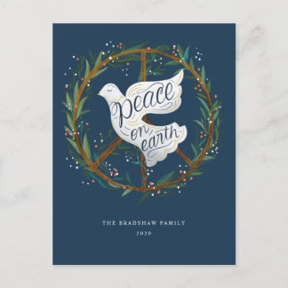 Peace on Earth Dove Peace Sign Wreath Non-Photo Holiday Postcard