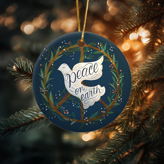 Peace on Earth Dove Peace Sign Wreath Photo Ceramic Tree Decoration (Creator Uploaded)
