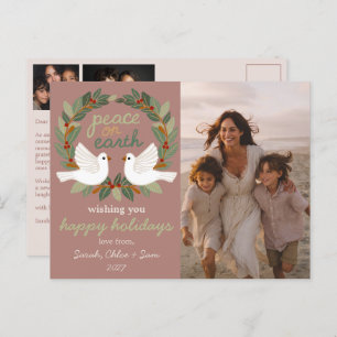 Peace on Earth Doves Christmas CUSTOM 3 PHOTO Holiday Postcard