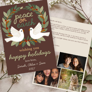 Peace on Earth Doves Christmas CUSTOM 4 PHOTO Holiday Card