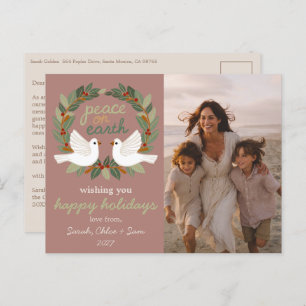 Peace on Earth Doves Christmas CUSTOM PHOTO Holiday Postcard