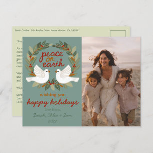 Peace on Earth Doves Christmas CUSTOM PHOTO  Holiday Postcard
