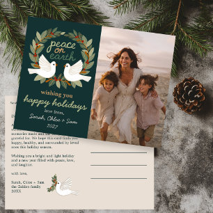 Peace on Earth Doves Christmas CUSTOM PHOTO  Holiday Postcard