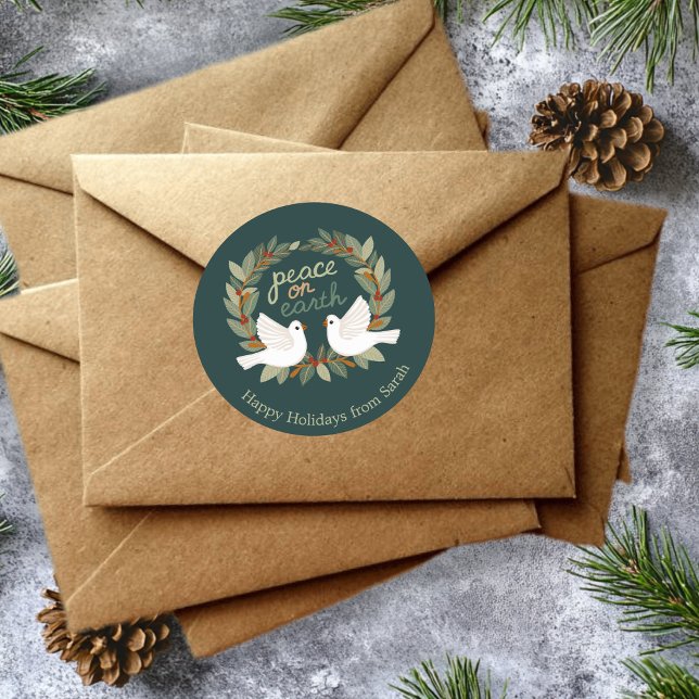 Peace on Earth Doves Christmas Holidays CUSTOM  Classic Round Sticker (Peace on Earth Doves Christmas Holidays CUSTOM Classic Round Sticker
)
