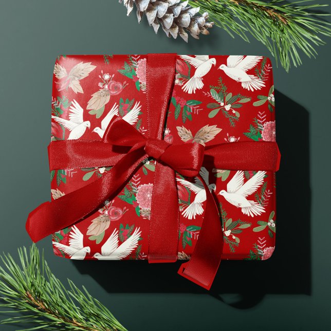 Peace on Earth Doves Floral pattern Wrapping Paper (Creator Uploaded)