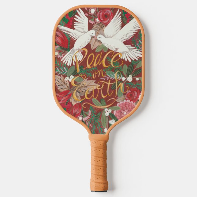 Peace on earth doves red pickleball paddle (Front)