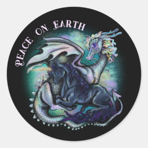 Peace on Earth Dragon and Unicorn Classic Round Sticker