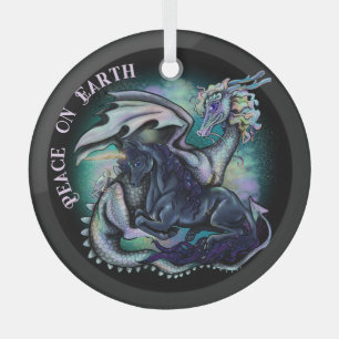Peace on Earth Dragon and Unicorn Glass Tree Decoration