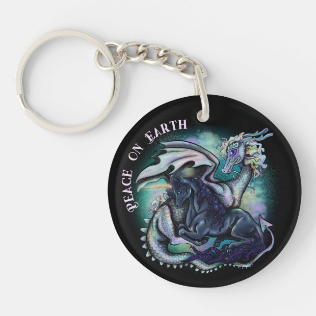 Peace on Earth Dragon and Unicorn Key Ring (Front)