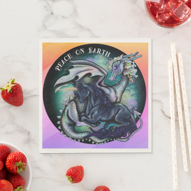 Peace on Earth Dragon and Unicorn Napkin (Insitu)