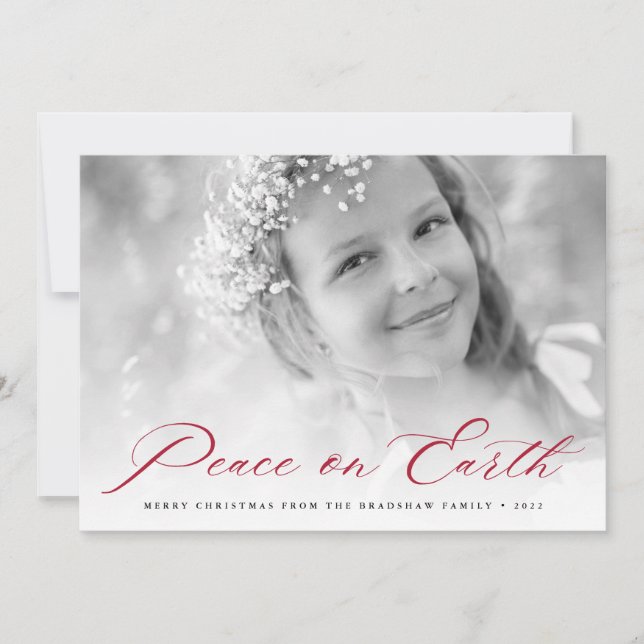 Peace on Earth | Elegant Black & White Photo Holiday Card (Front)