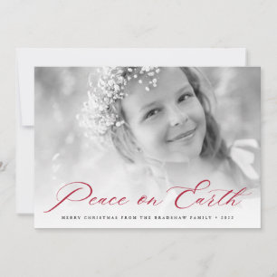 Peace on Earth   Elegant Black & White Photo Holiday Card