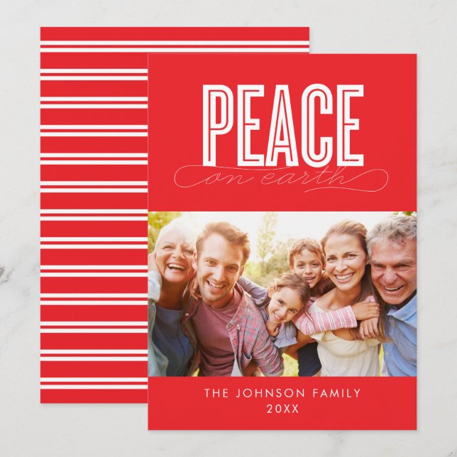 PEACE ON EARTH FAMILY PHOTO CHRISTMAS HOLIDAY CARD (Front/Back)