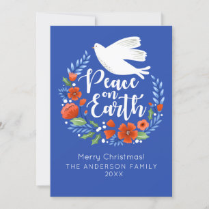 Peace on Earth Floral Christmas Holiday Photo Card
