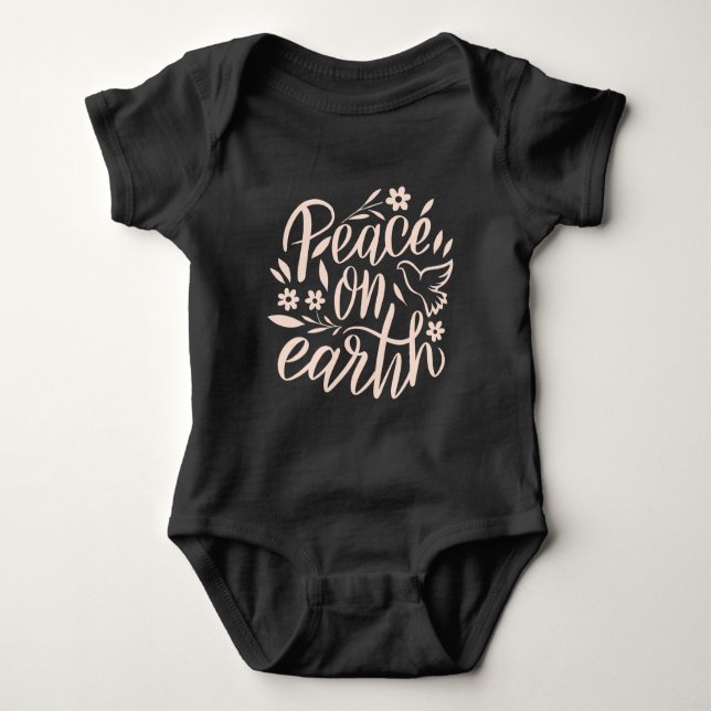 Peace on Earth Floral Design Baby Bodysuit (Front)