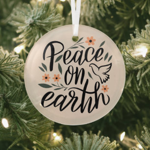 Peace on Earth Floral Design Glass Tree Decoration