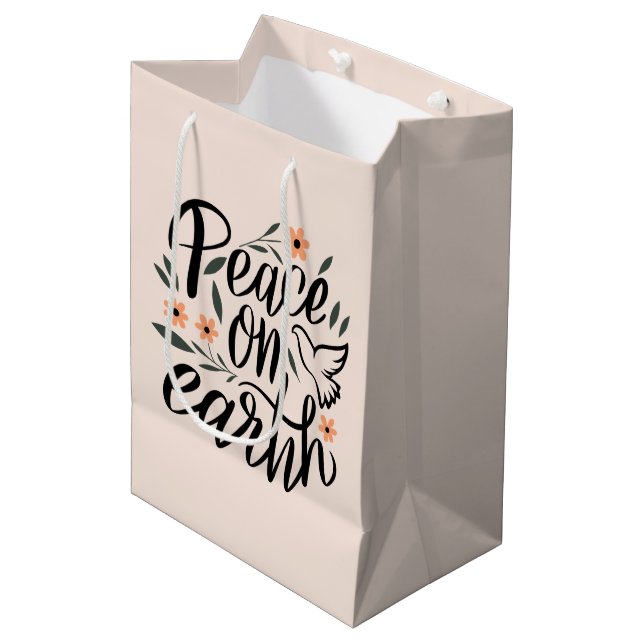 Peace on Earth Floral Design Medium Gift Bag (Front Angled)