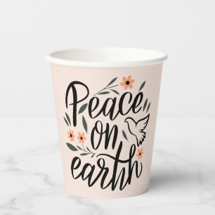 Peace on Earth Floral Design Paper Cups