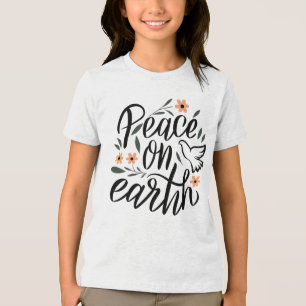 Peace on Earth Floral Design Tri-Blend Shirt