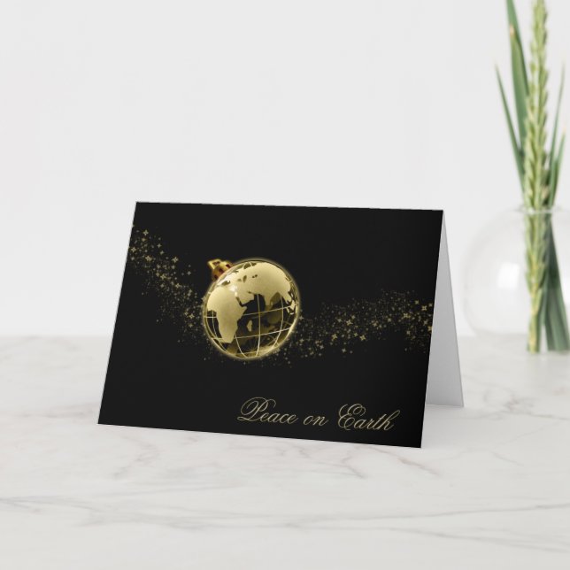 Peace on Earth Gold on Black Christmas Card (Front)