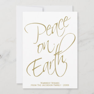 Peace on Earth Gold Script Typography Photo Holiday Card