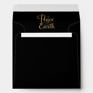 Peace on Earth Gold Typography Black Elegant Envelope