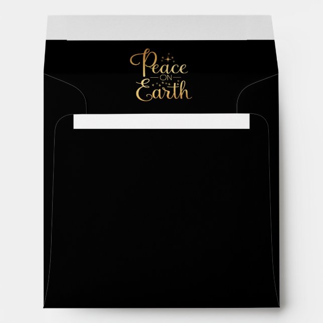 Peace on Earth Gold Typography Black Elegant Envelope (Back (Bottom))